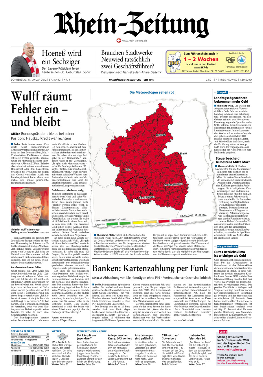 Rhein-Zeitung Kreis Neuwied vom Donnerstag, 05.01.2012
