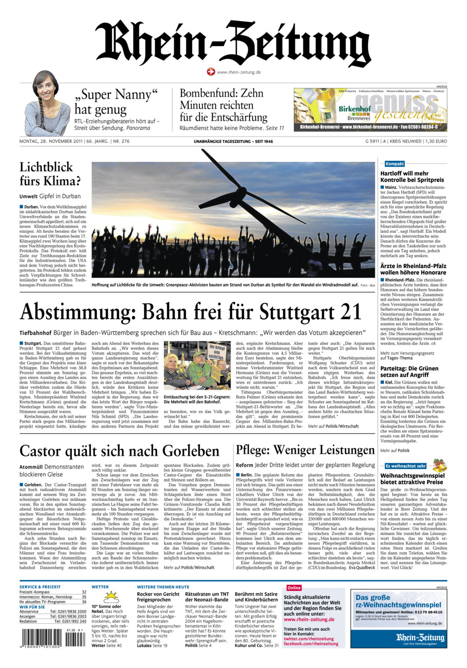 Rhein-Zeitung Kreis Neuwied vom Montag, 28.11.2011