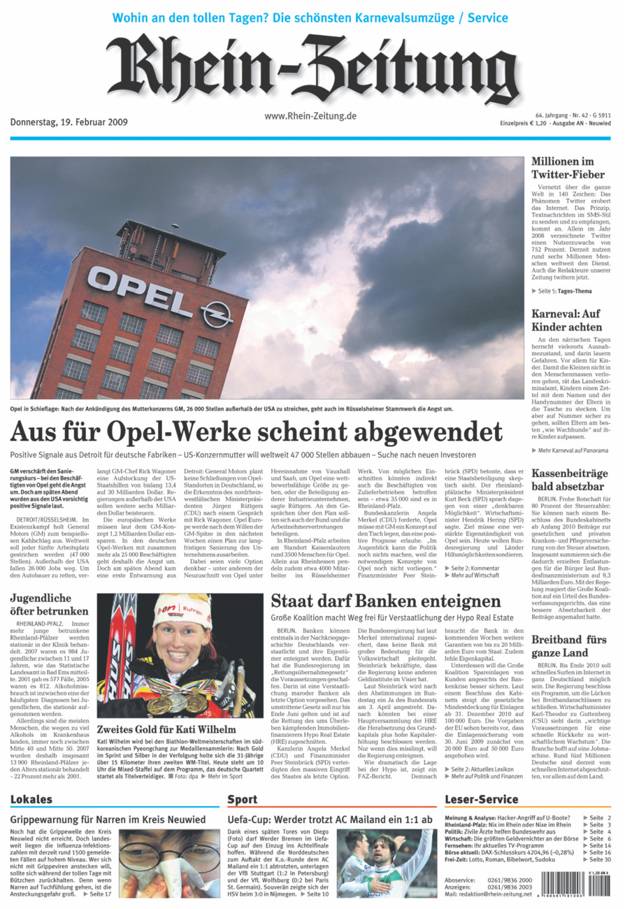 Rhein-Zeitung Kreis Neuwied vom Donnerstag, 19.02.2009