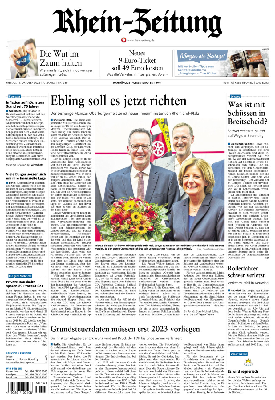 Rhein-Zeitung Kreis Neuwied vom Freitag, 14.10.2022