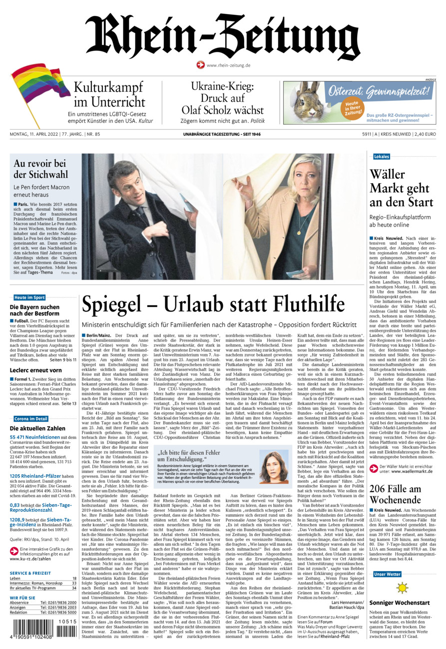 Rhein-Zeitung Kreis Neuwied vom Montag, 11.04.2022