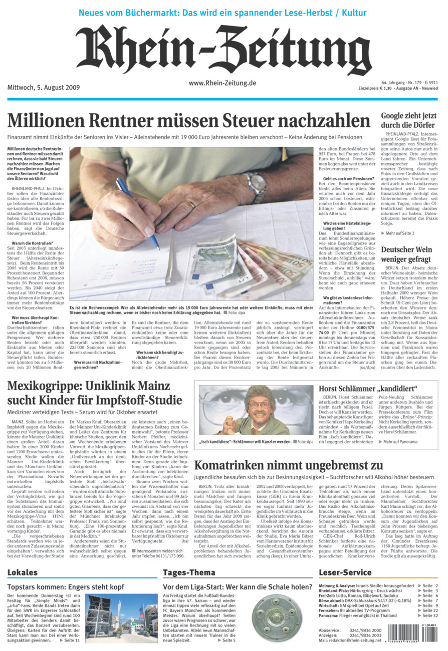 Rhein-Zeitung Kreis Neuwied vom Mittwoch, 05.08.2009