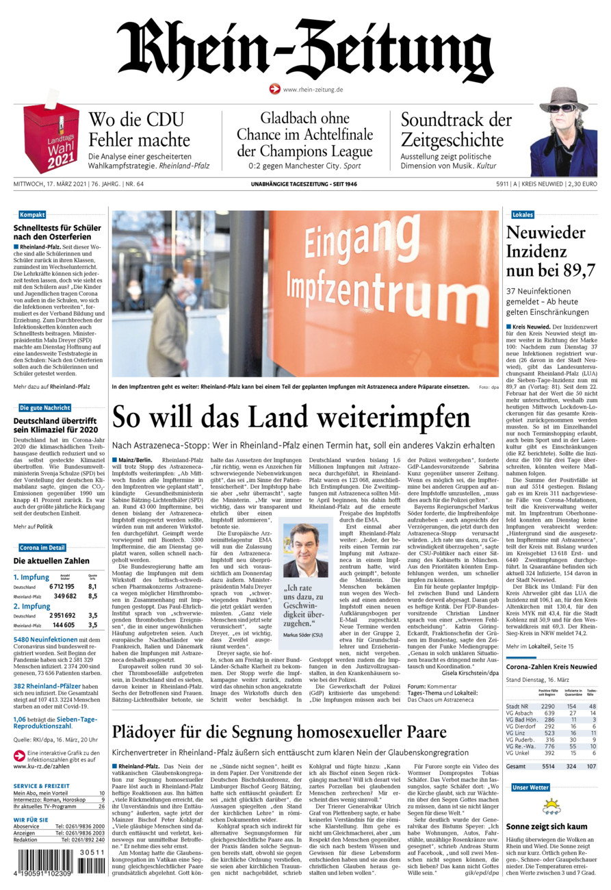 Rhein-Zeitung Kreis Neuwied vom Mittwoch, 17.03.2021