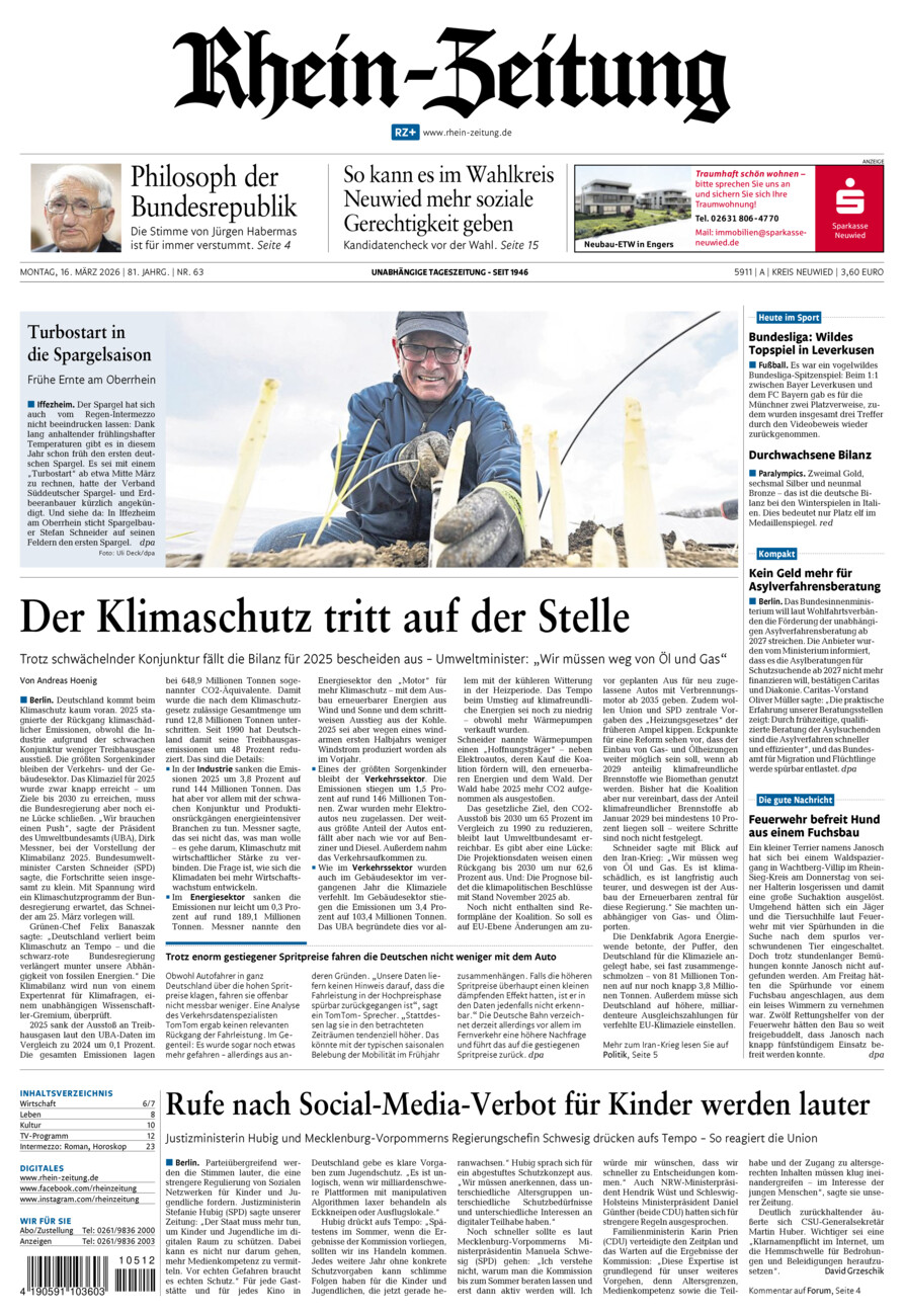 Rhein-Zeitung Kreis Neuwied vom Montag, 16.03.2026