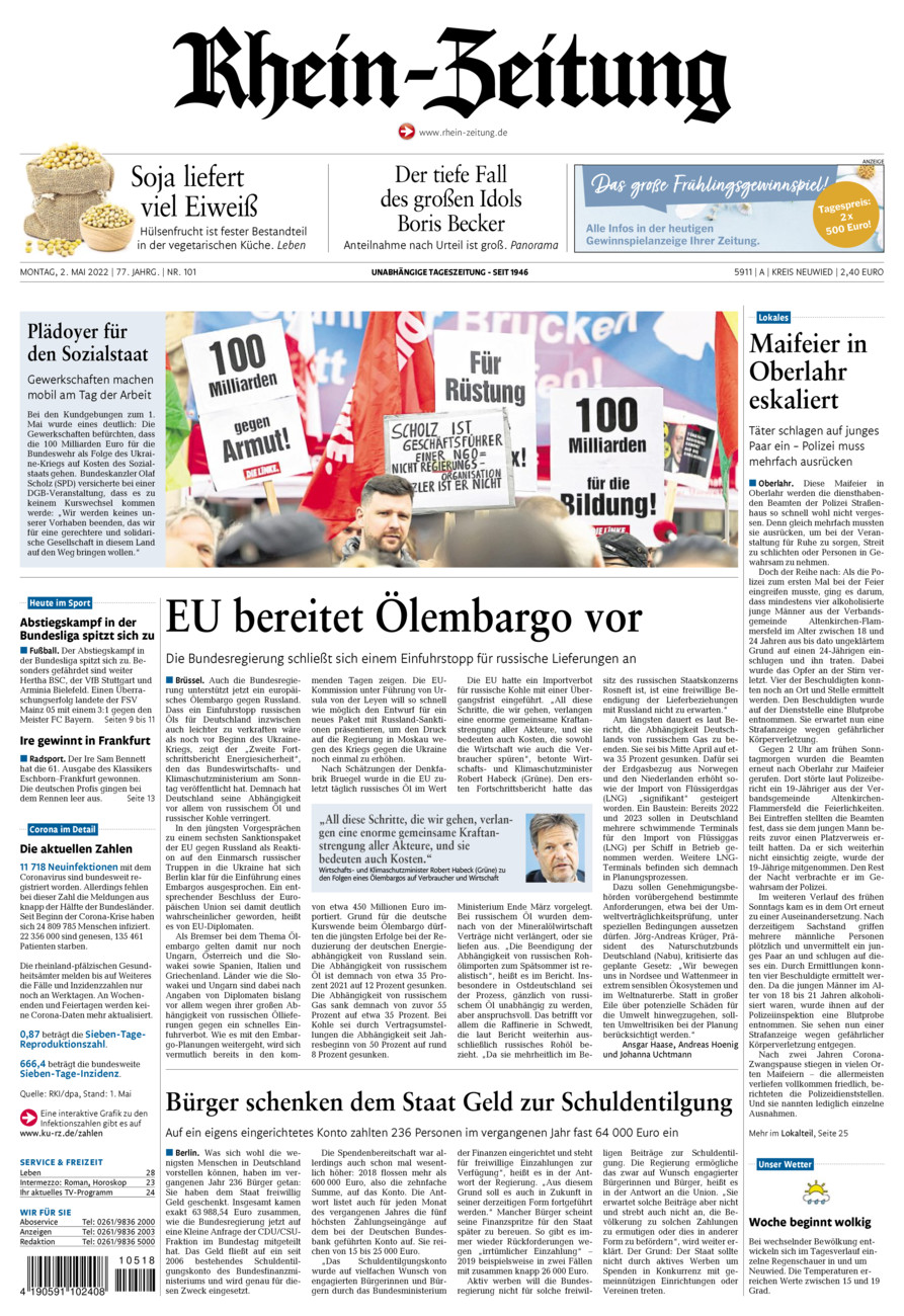 Rhein-Zeitung Kreis Neuwied vom Montag, 02.05.2022