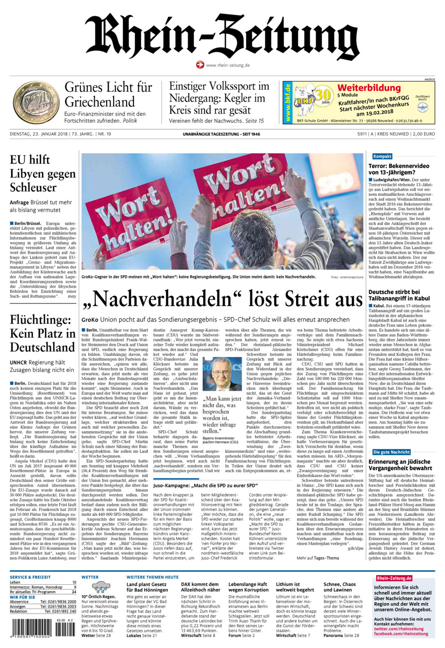 Rhein-Zeitung Kreis Neuwied vom Dienstag, 23.01.2018
