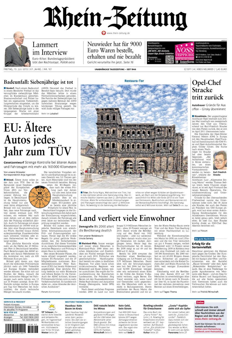 Rhein-Zeitung Kreis Neuwied vom Freitag, 13.07.2012