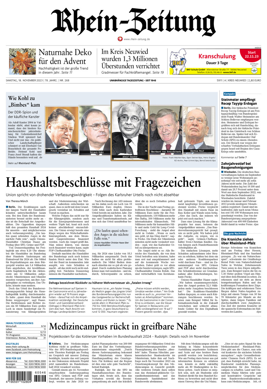 Rhein-Zeitung Kreis Neuwied vom Samstag, 18.11.2023