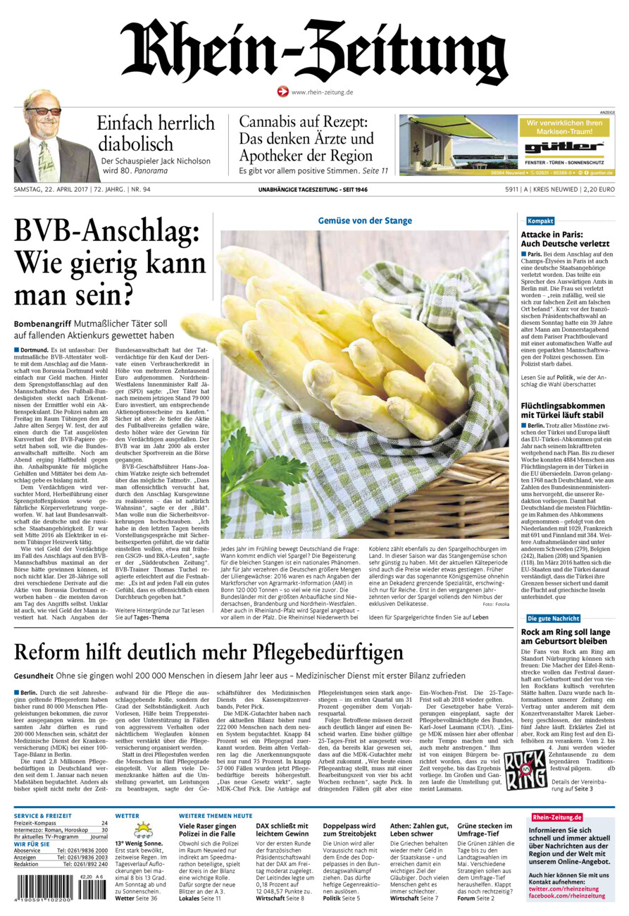 Rhein-Zeitung Kreis Neuwied vom Samstag, 22.04.2017