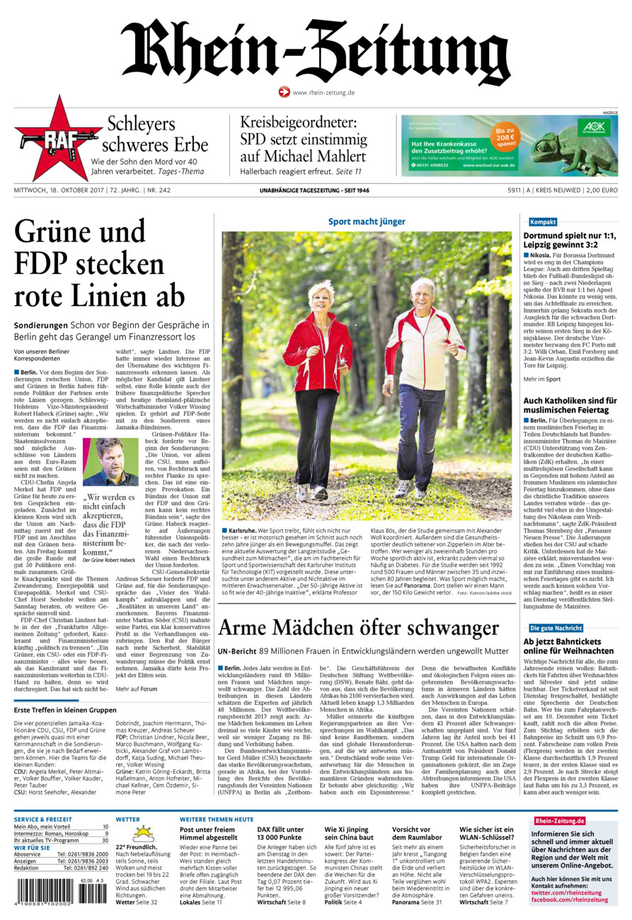 Rhein-Zeitung Kreis Neuwied vom Mittwoch, 18.10.2017