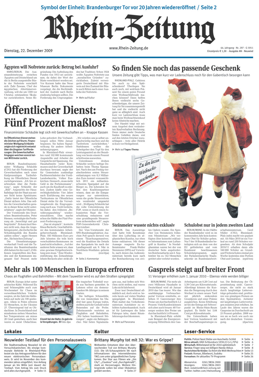 Rhein-Zeitung Kreis Neuwied vom Dienstag, 22.12.2009