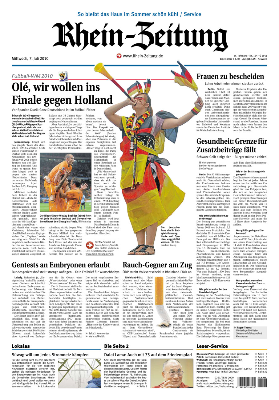 Rhein-Zeitung Kreis Neuwied vom Mittwoch, 07.07.2010