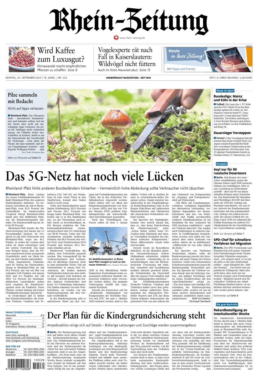 Rhein-Zeitung Kreis Neuwied vom Montag, 25.09.2023