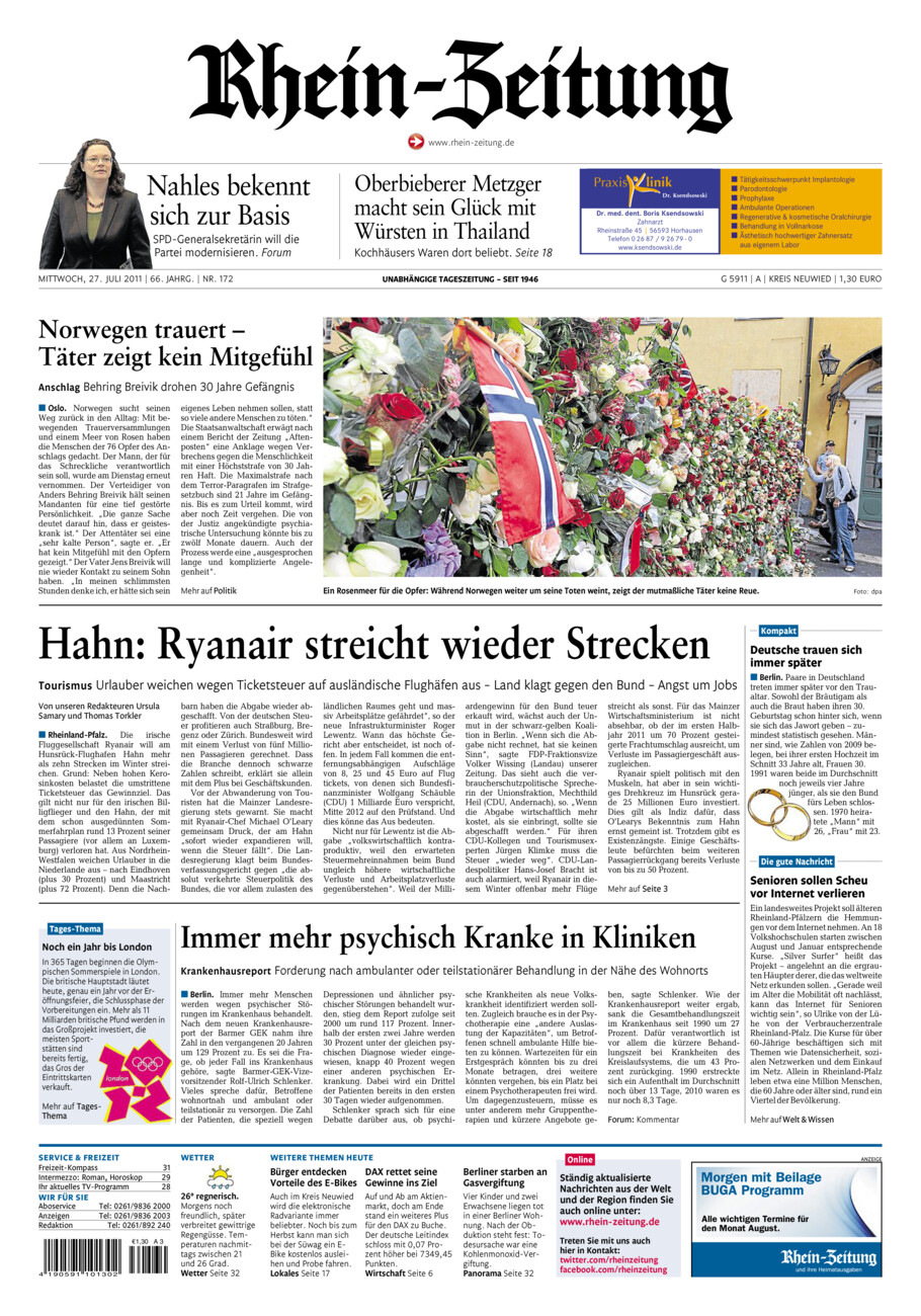 Rhein-Zeitung Kreis Neuwied vom Mittwoch, 27.07.2011