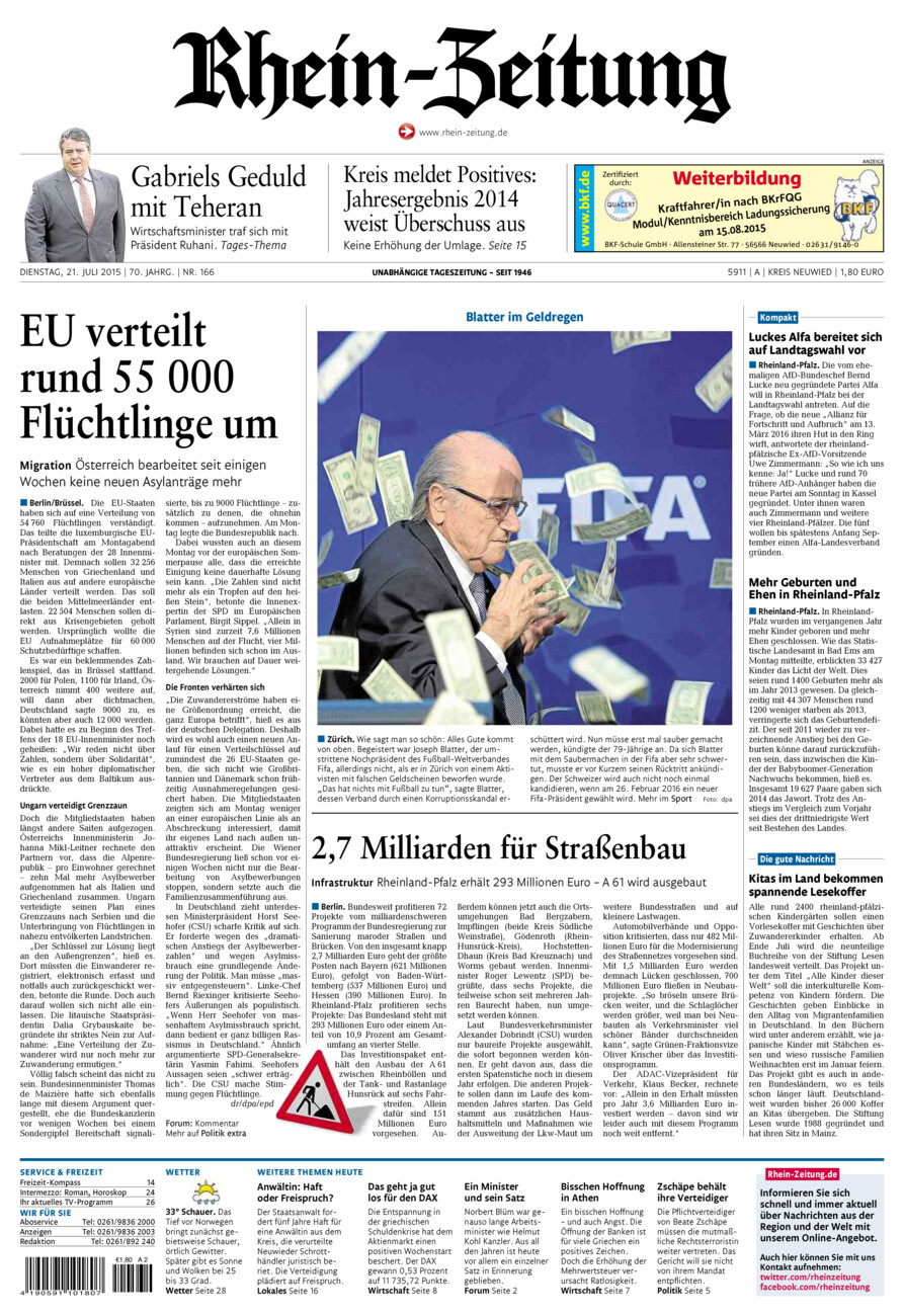 Rhein-Zeitung Kreis Neuwied vom Dienstag, 21.07.2015