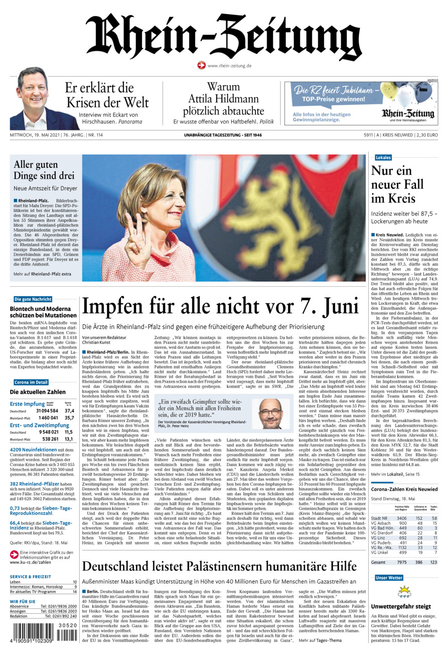 Rhein-Zeitung Kreis Neuwied vom Mittwoch, 19.05.2021