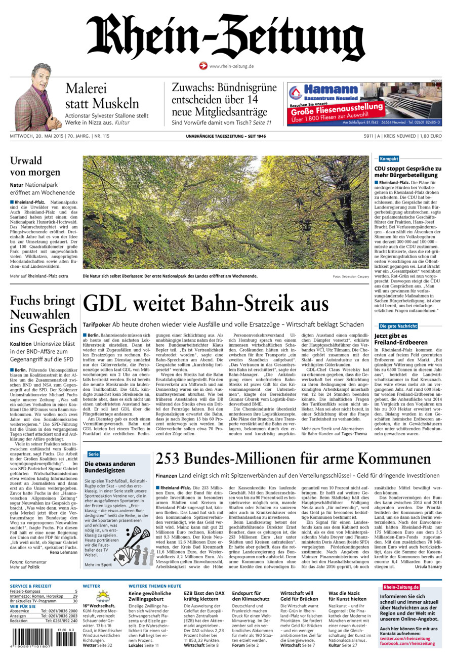 Rhein-Zeitung Kreis Neuwied vom Mittwoch, 20.05.2015