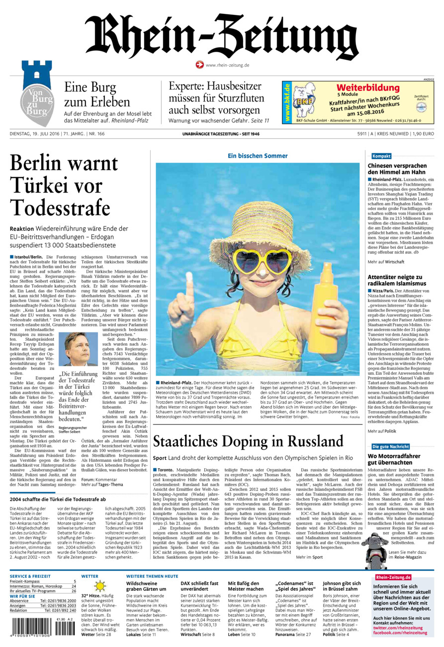 Rhein-Zeitung Kreis Neuwied vom Dienstag, 19.07.2016