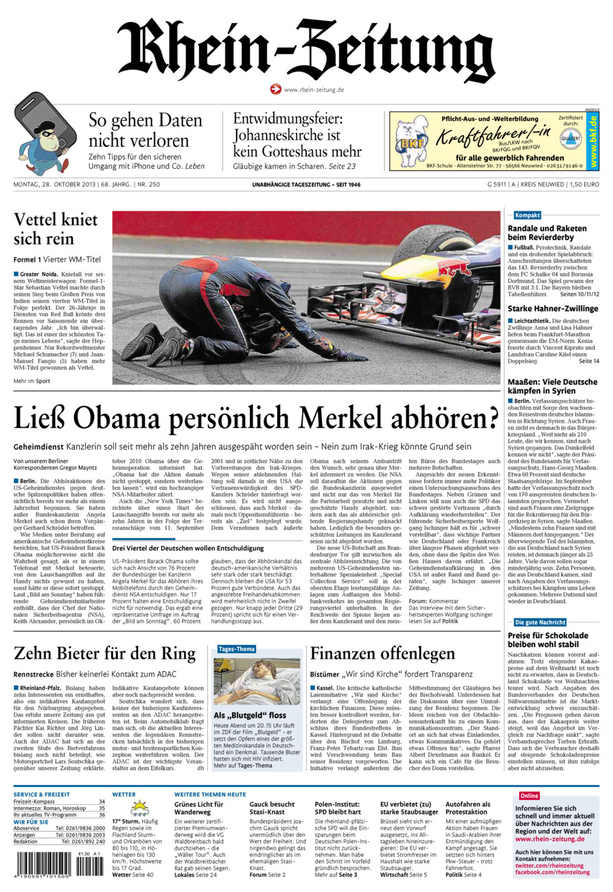Rhein-Zeitung Kreis Neuwied vom Montag, 28.10.2013