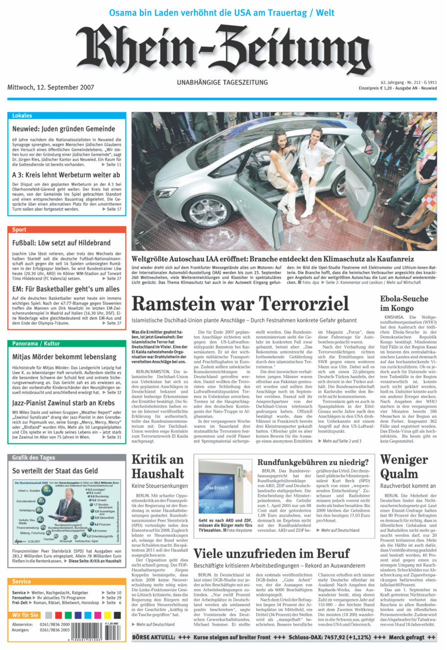 Rhein-Zeitung Kreis Neuwied vom Mittwoch, 12.09.2007