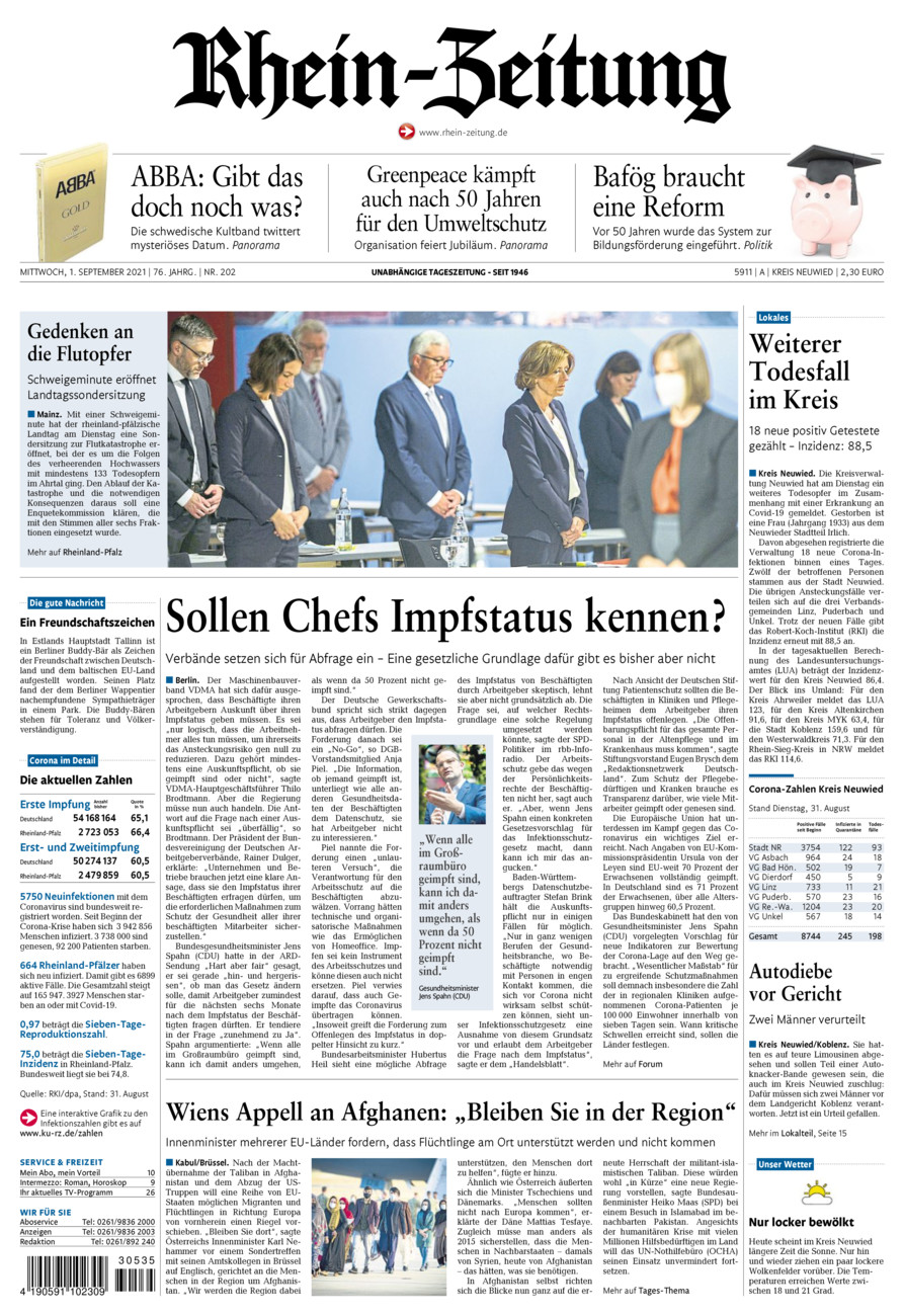 Rhein-Zeitung Kreis Neuwied vom Mittwoch, 01.09.2021