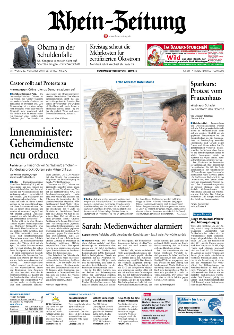 Rhein-Zeitung Kreis Neuwied vom Mittwoch, 23.11.2011