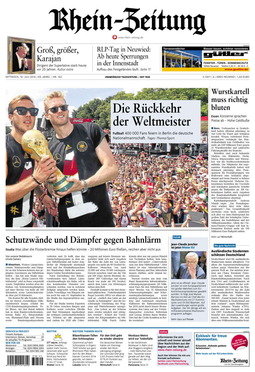 Rhein-Zeitung Kreis Neuwied vom Mittwoch, 16.07.2014