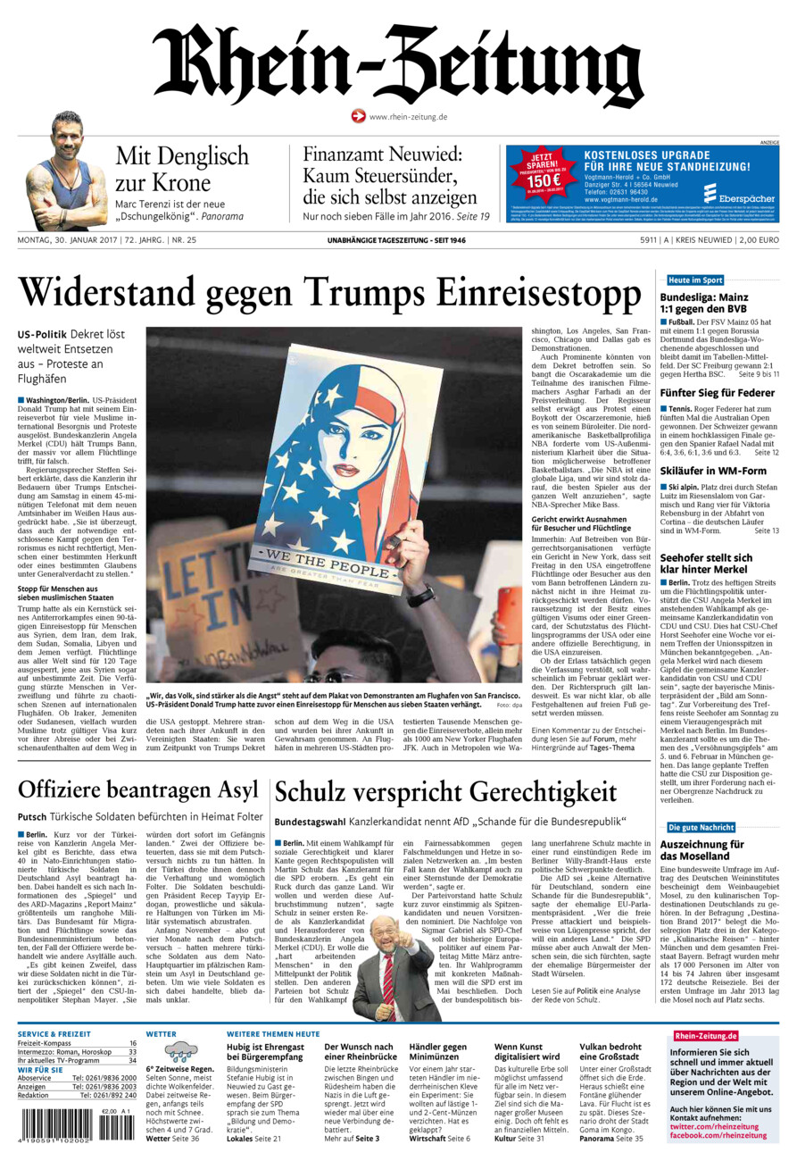 Rhein-Zeitung Kreis Neuwied vom Montag, 30.01.2017