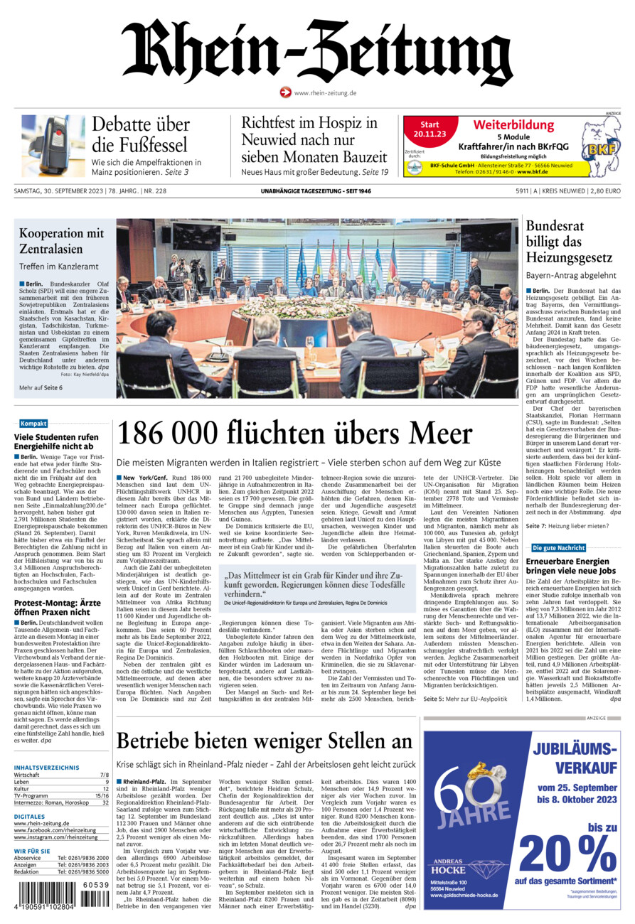 Rhein-Zeitung Kreis Neuwied vom Samstag, 30.09.2023