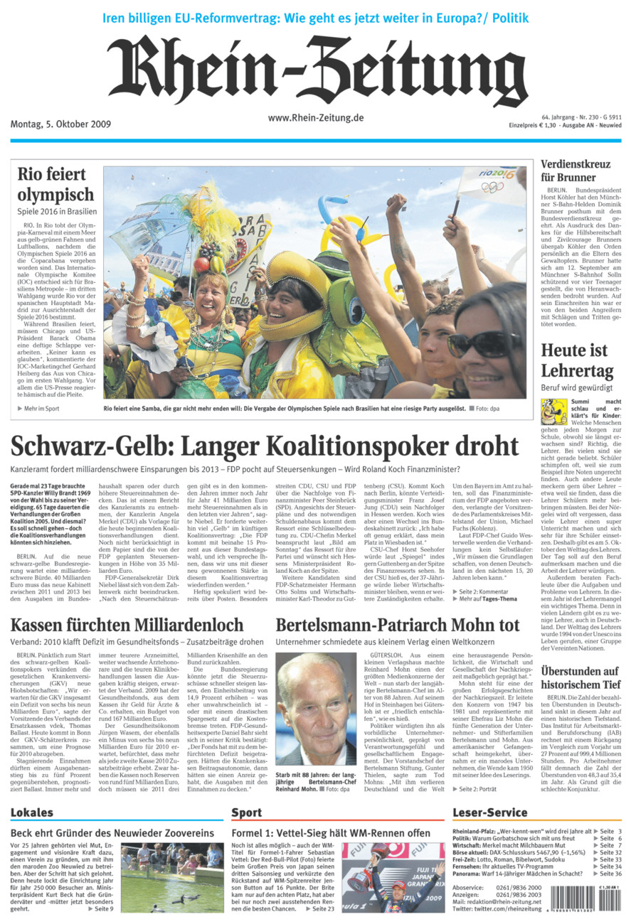 Rhein-Zeitung Kreis Neuwied vom Montag, 05.10.2009