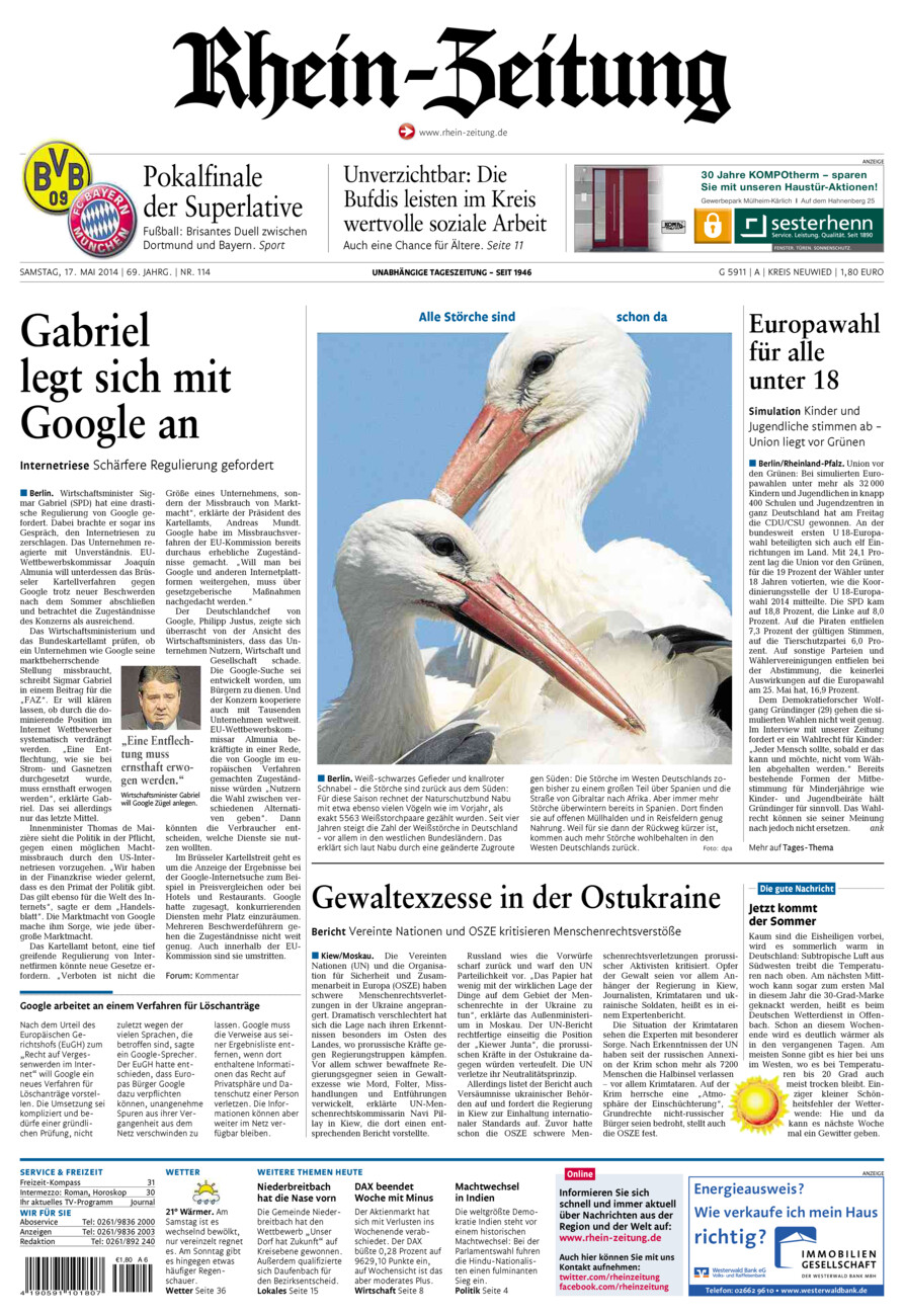 Rhein-Zeitung Kreis Neuwied vom Samstag, 17.05.2014