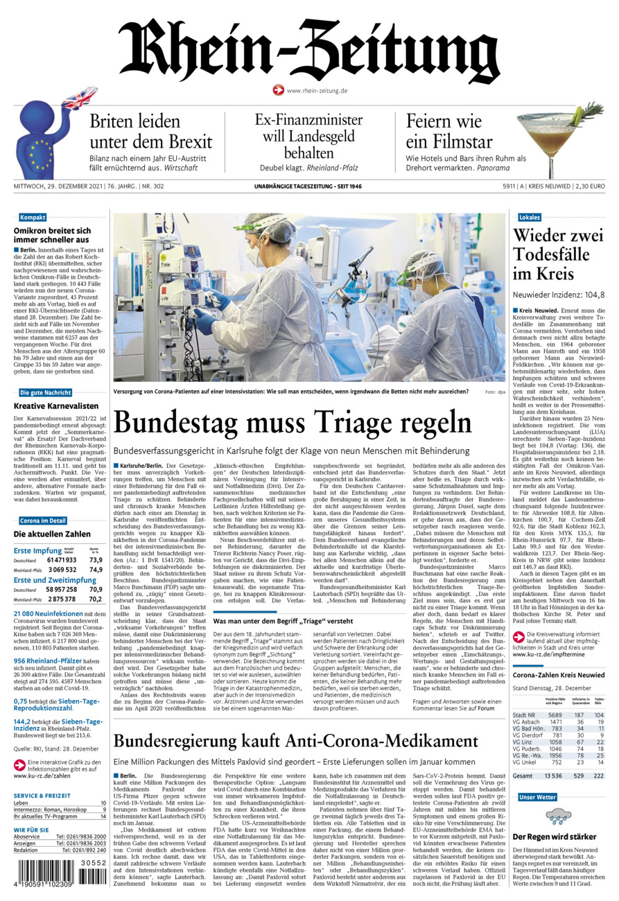 Rhein-Zeitung Kreis Neuwied vom Mittwoch, 29.12.2021