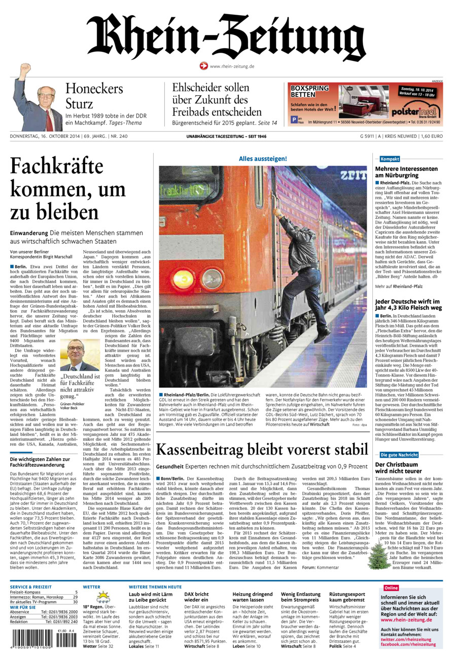 Rhein-Zeitung Kreis Neuwied vom Donnerstag, 16.10.2014