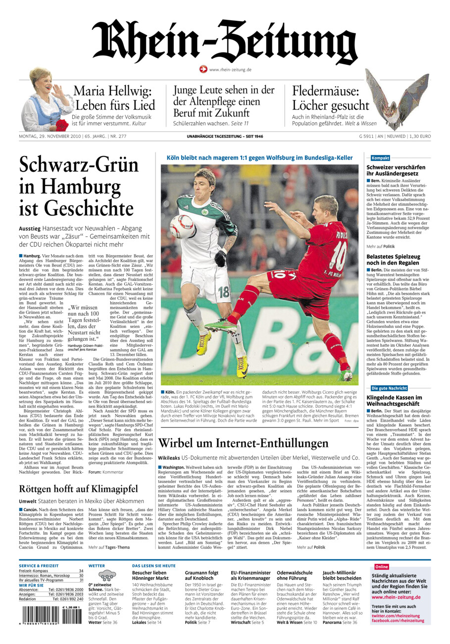 Rhein-Zeitung Kreis Neuwied vom Montag, 29.11.2010