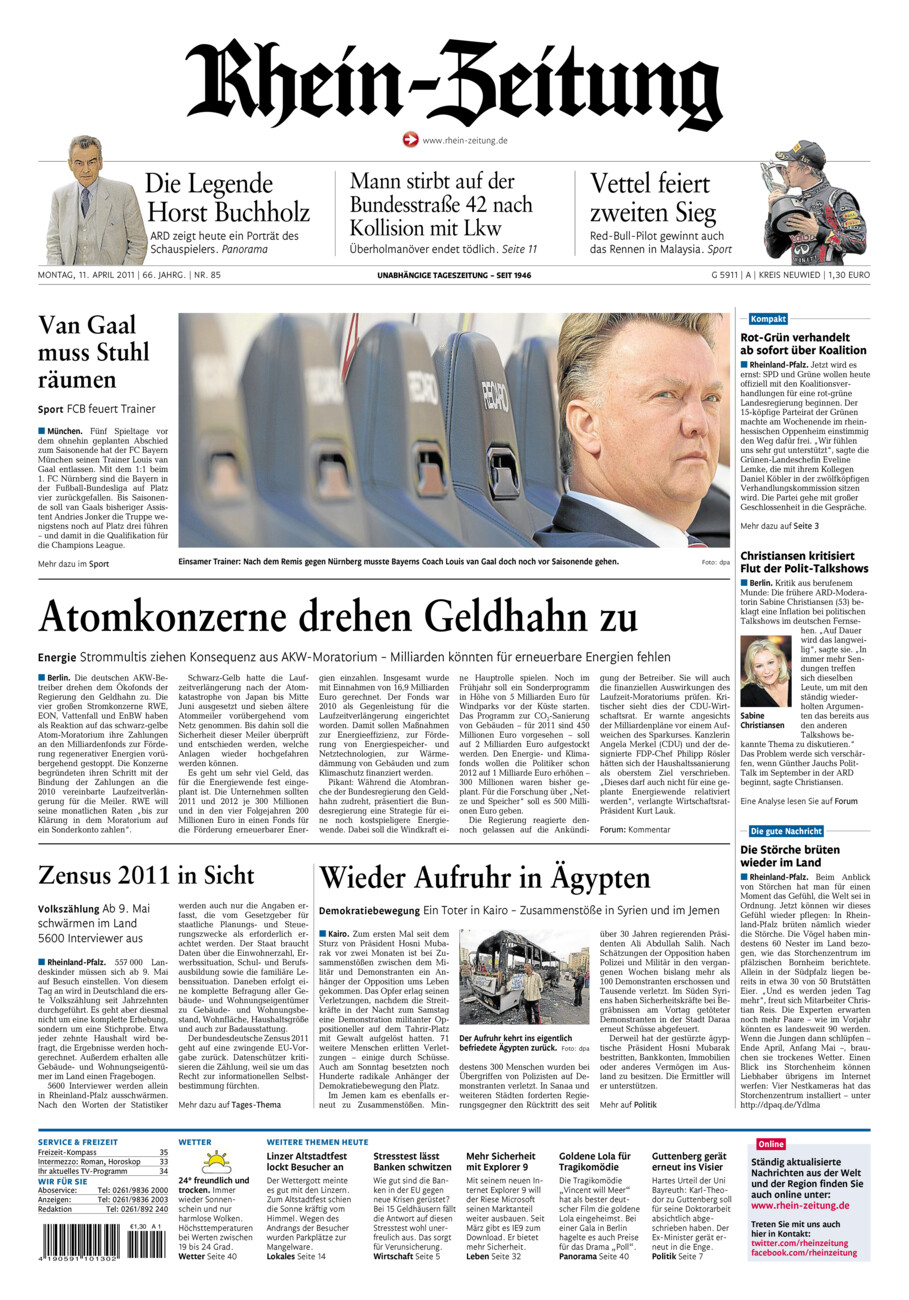Rhein-Zeitung Kreis Neuwied vom Montag, 11.04.2011