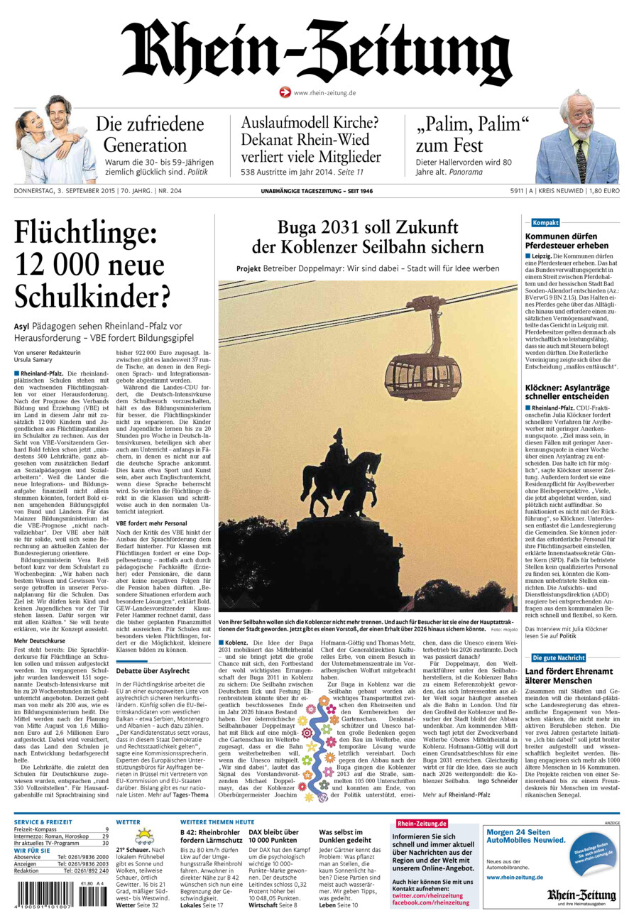 Rhein-Zeitung Kreis Neuwied vom Donnerstag, 03.09.2015