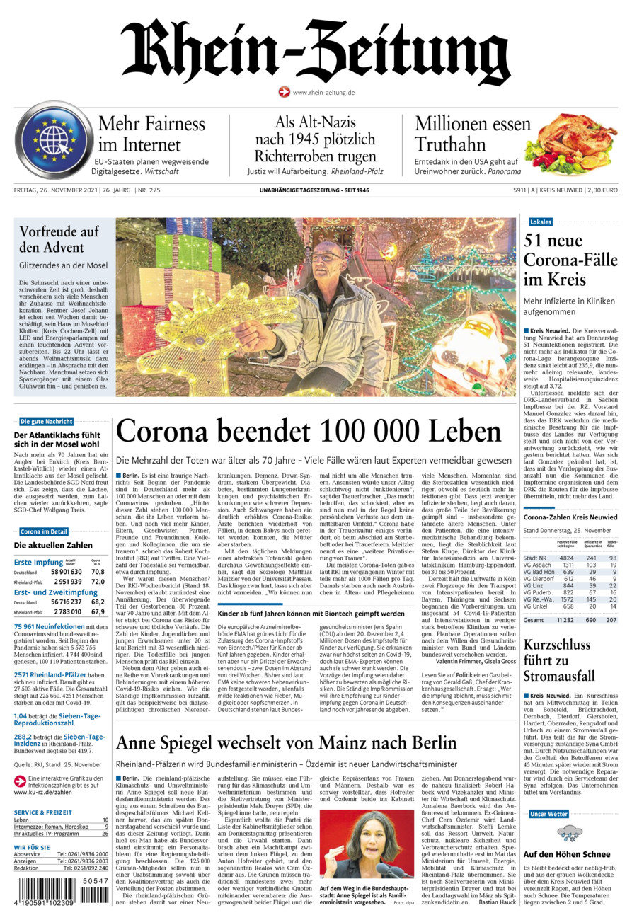 Rhein-Zeitung Kreis Neuwied vom Freitag, 26.11.2021