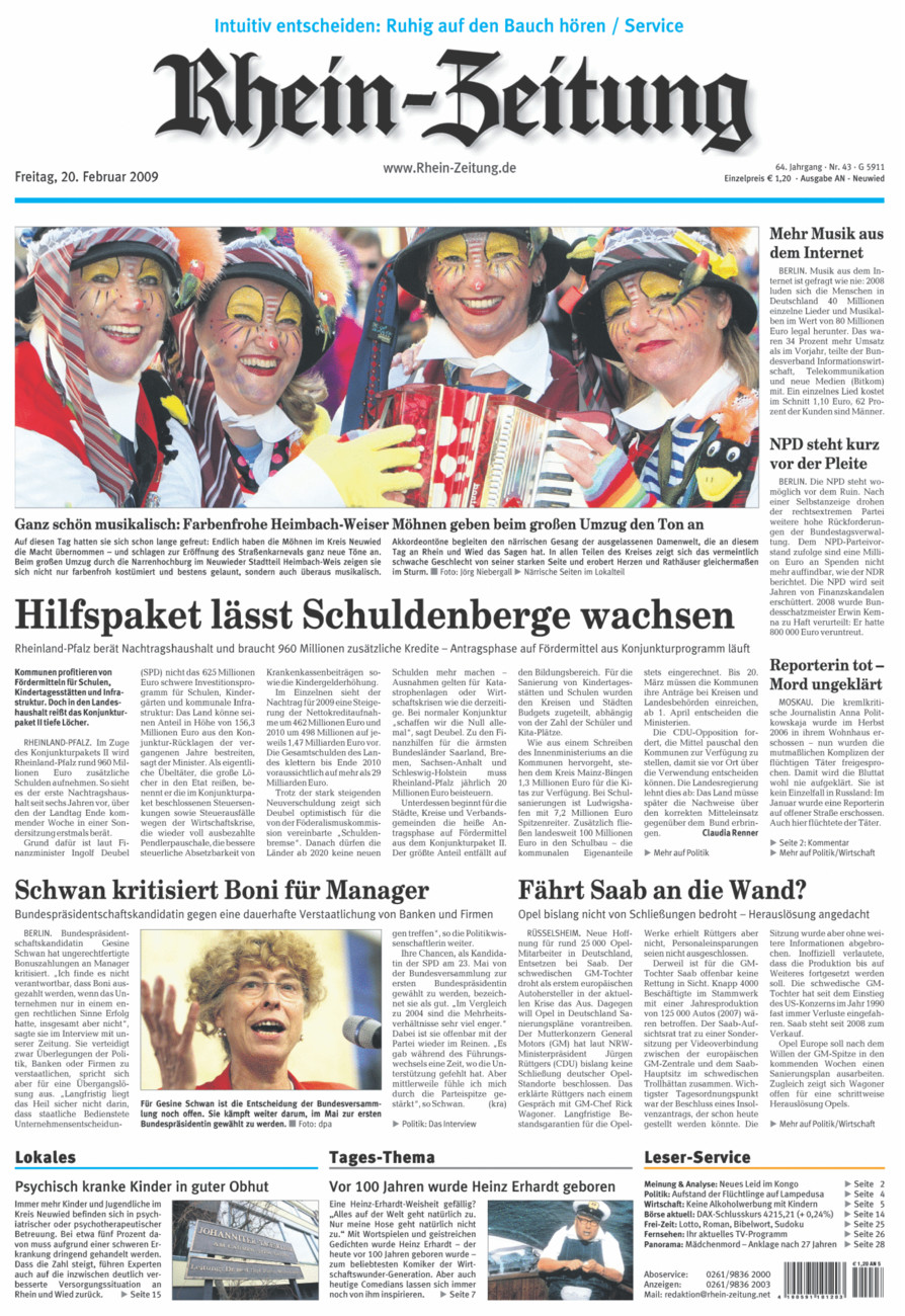 Rhein-Zeitung Kreis Neuwied vom Freitag, 20.02.2009