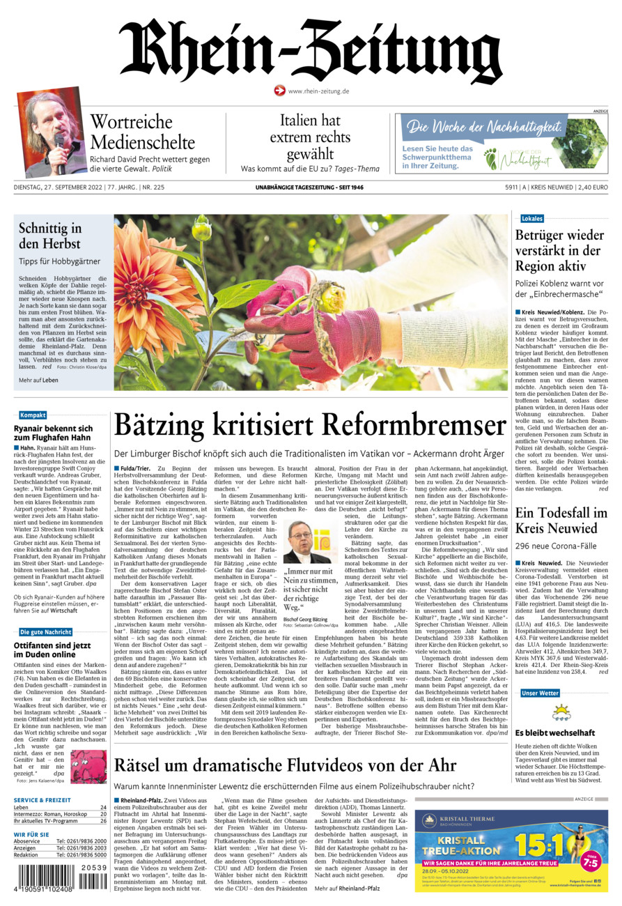 Rhein-Zeitung Kreis Neuwied vom Dienstag, 27.09.2022