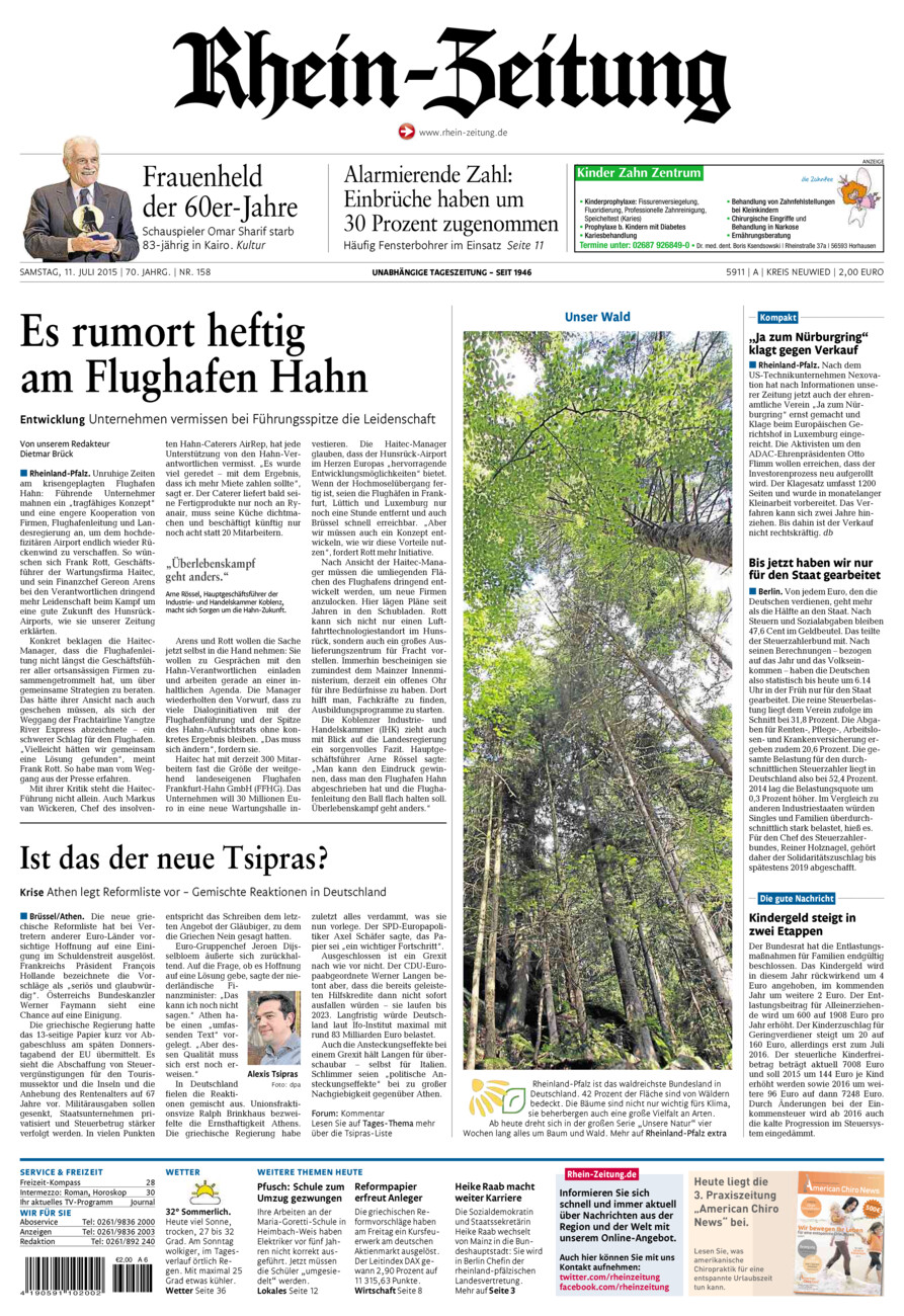 Rhein-Zeitung Kreis Neuwied vom Samstag, 11.07.2015