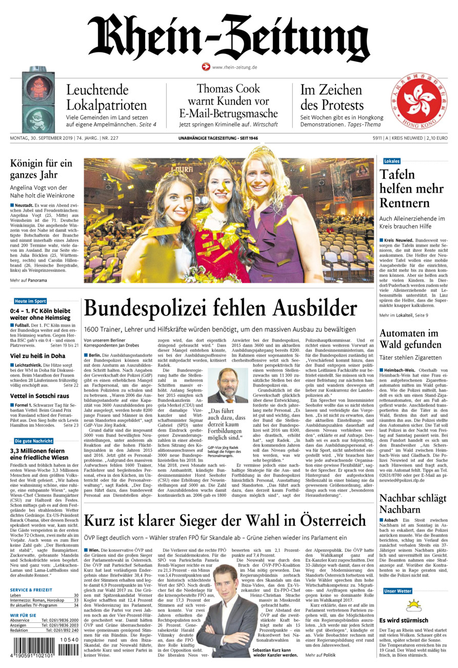 Rhein-Zeitung Kreis Neuwied vom Montag, 30.09.2019