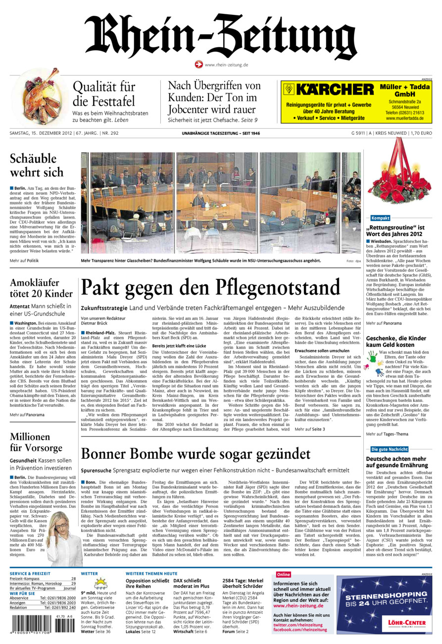 Rhein-Zeitung Kreis Neuwied vom Samstag, 15.12.2012