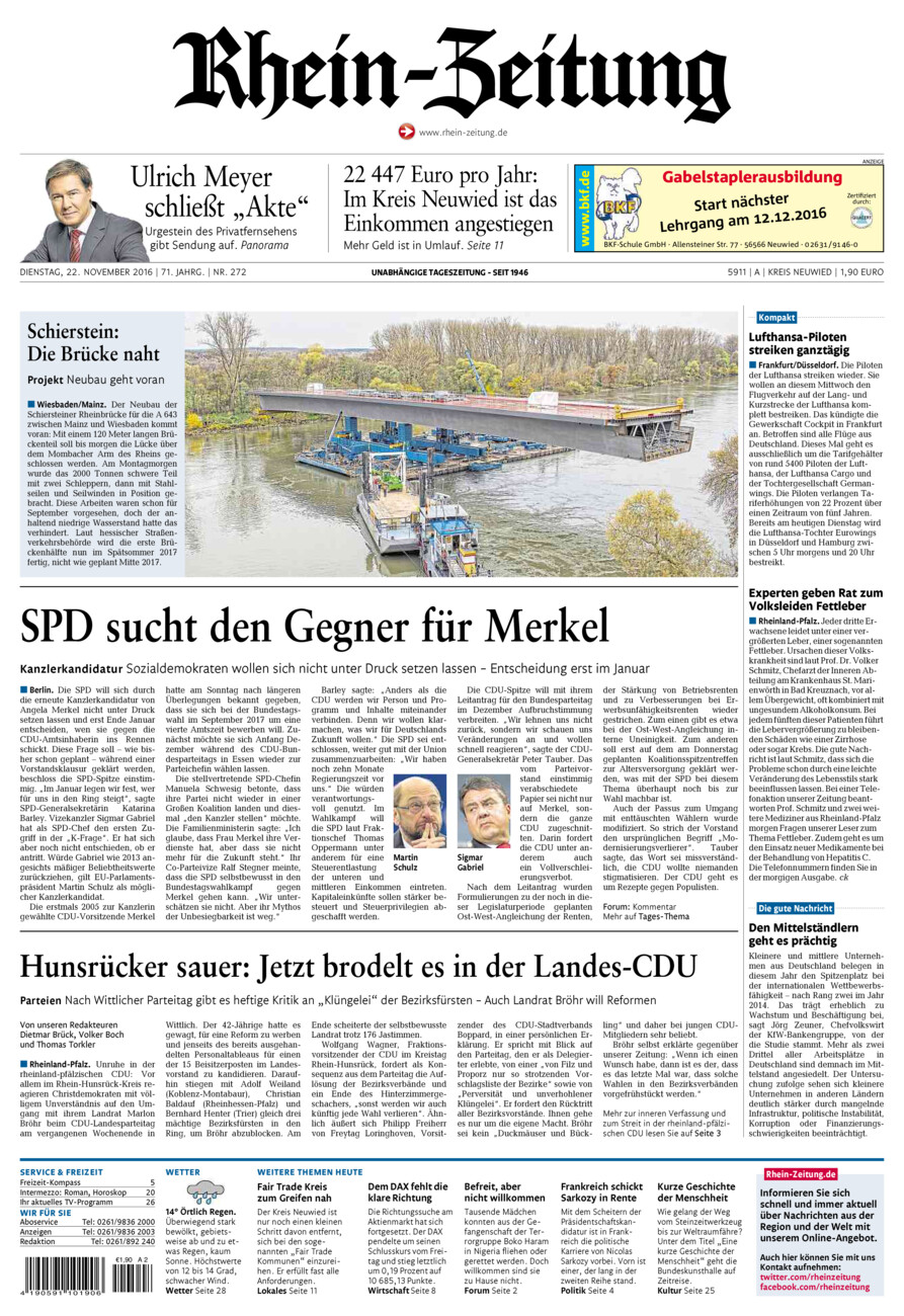 Rhein-Zeitung Kreis Neuwied vom Dienstag, 22.11.2016