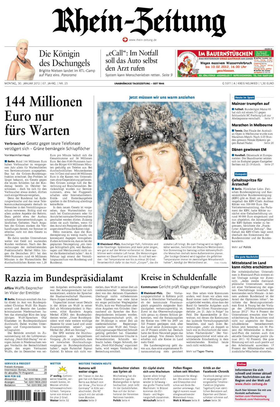 Rhein-Zeitung Kreis Neuwied vom Montag, 30.01.2012