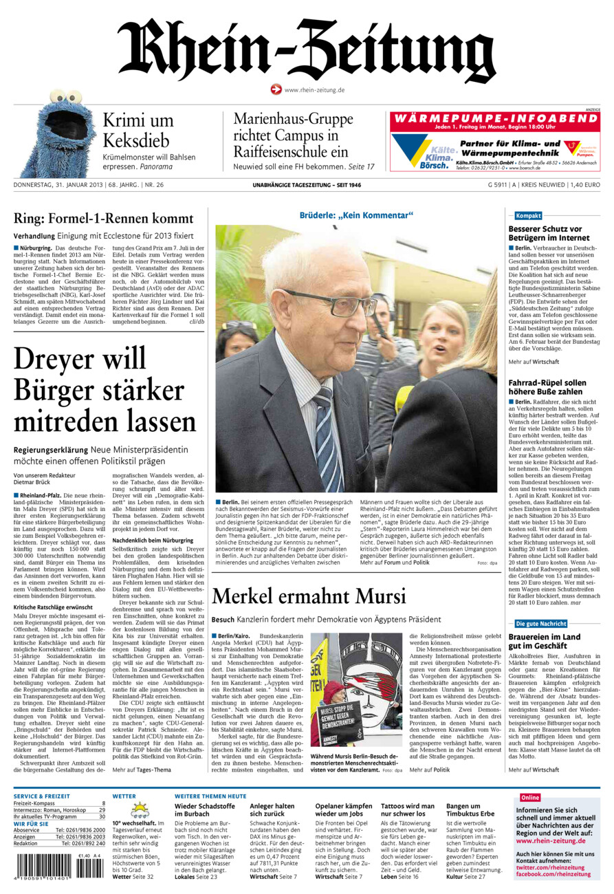 Rhein-Zeitung Kreis Neuwied vom Donnerstag, 31.01.2013