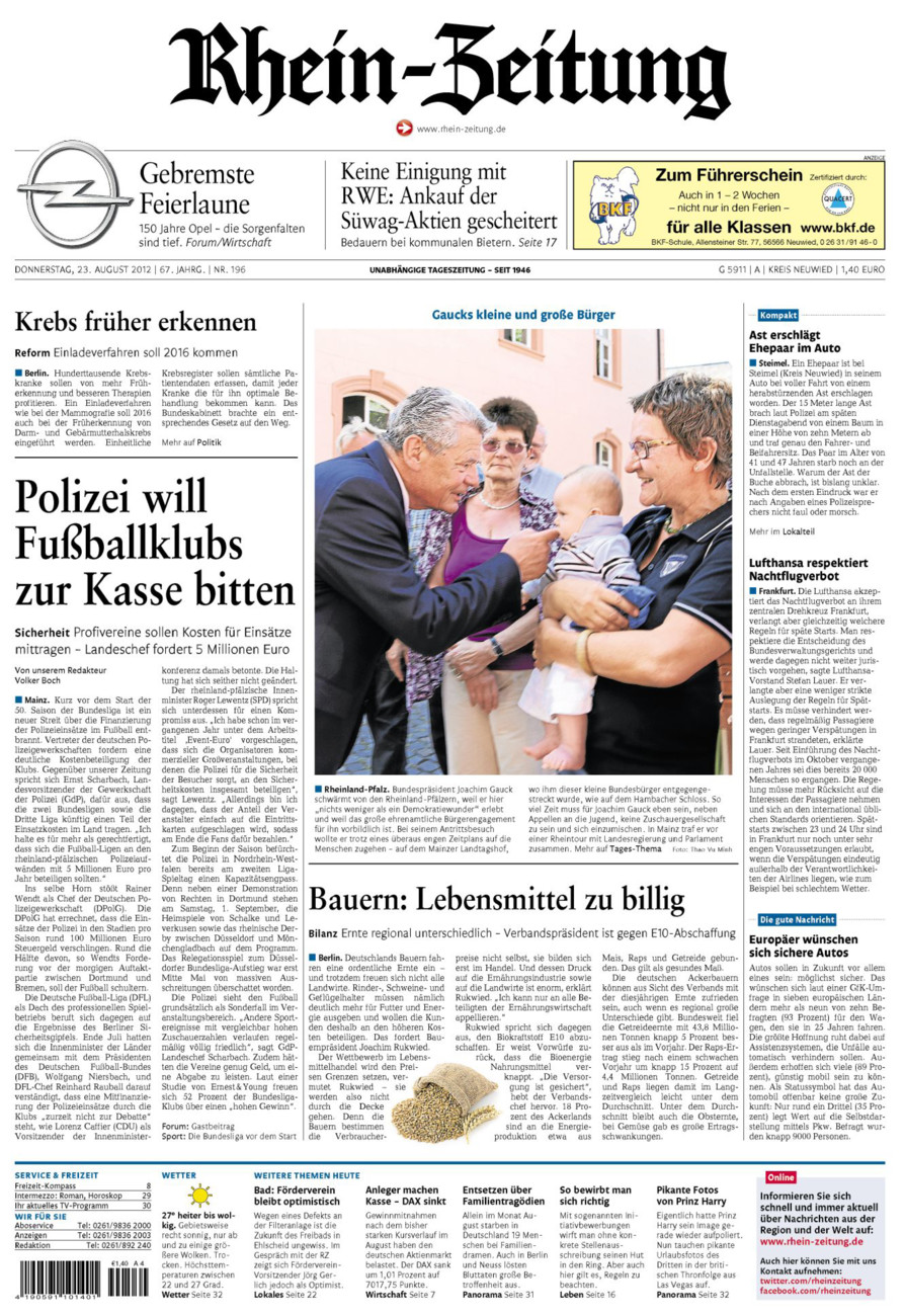 Rhein-Zeitung Kreis Neuwied vom Donnerstag, 23.08.2012