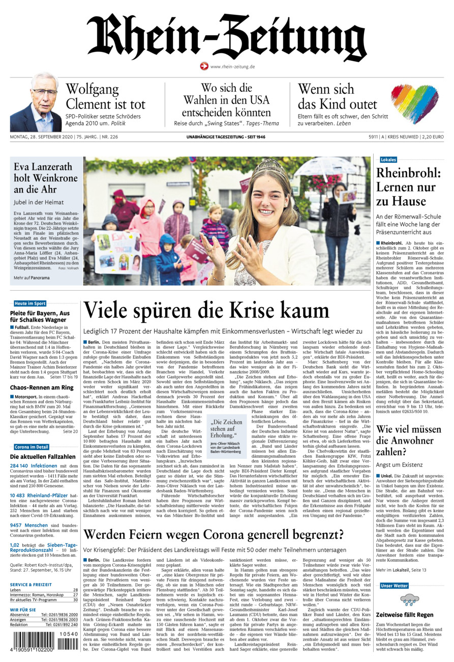 Rhein-Zeitung Kreis Neuwied vom Montag, 28.09.2020