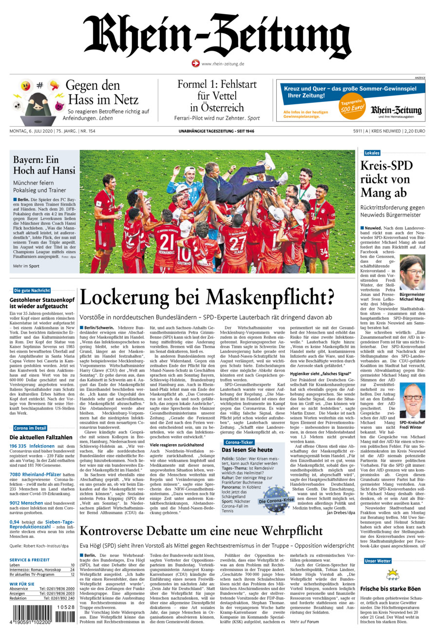 Rhein-Zeitung Kreis Neuwied vom Montag, 06.07.2020