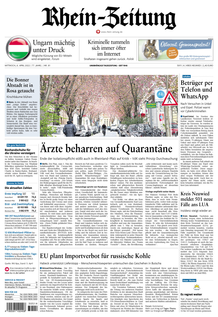 Rhein-Zeitung Kreis Neuwied vom Mittwoch, 06.04.2022