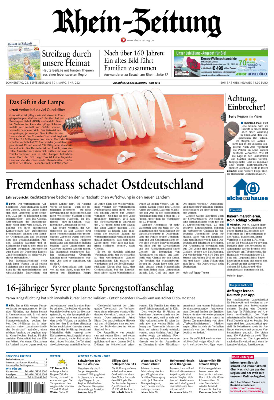 Rhein-Zeitung Kreis Neuwied vom Donnerstag, 22.09.2016